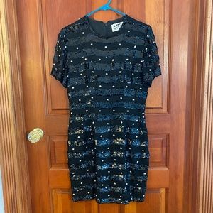 Vintage Sequin Striped Mini Dress